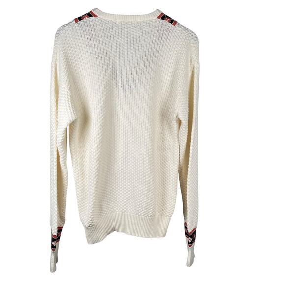 Vintage La Mode Mens Tennis Sweater Cream Waffle Knit V-Neck Small Preppy Argyle - Picture 6 of 11